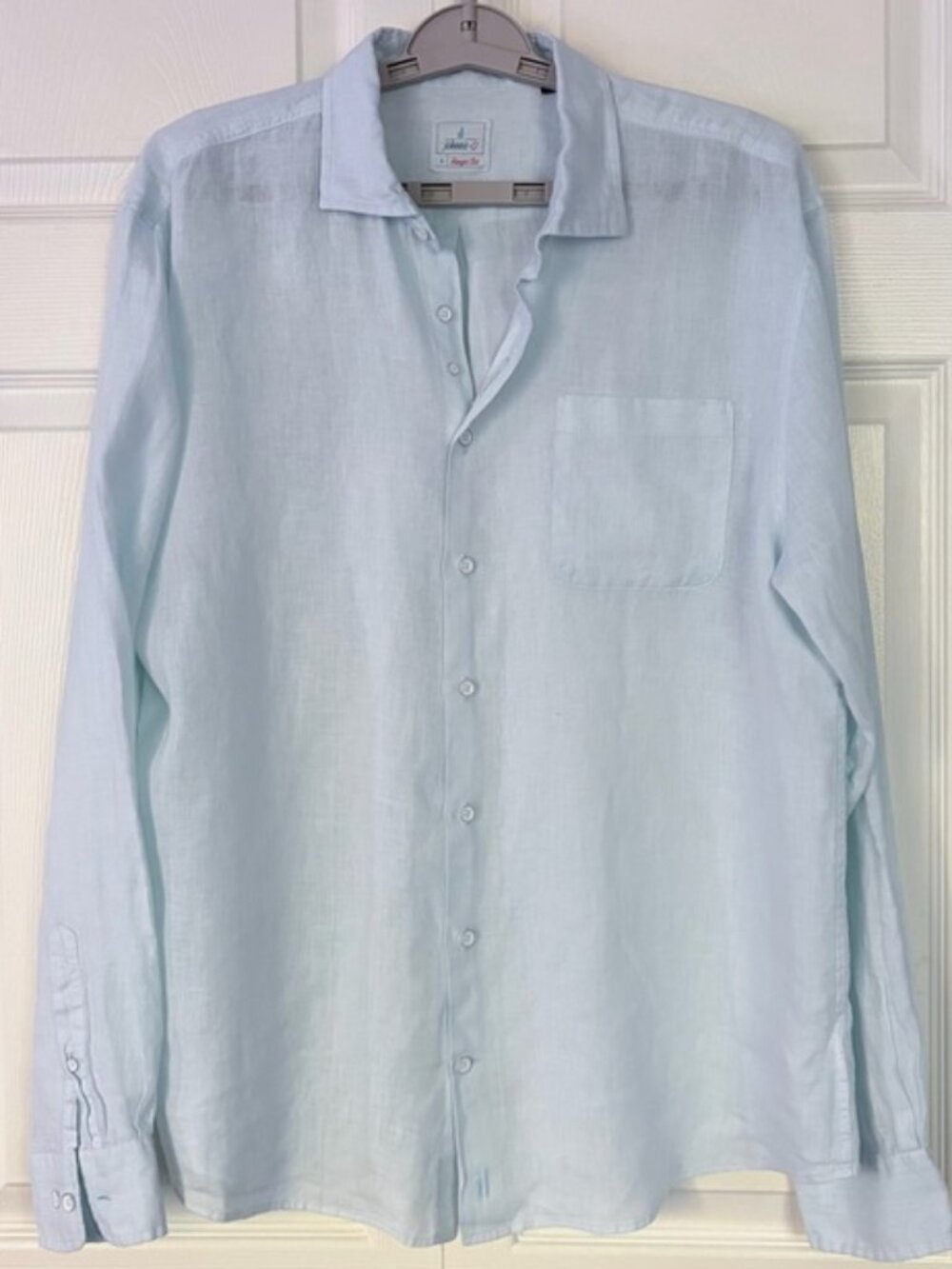 Johnnie-O Emory Hangin Out Button-Down Shirt Linen Casual Lightweight Blue Large